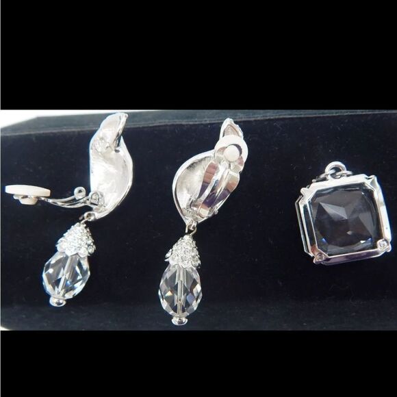 Swarovski Crystal Silver Tone Chunky Dangle Earrings & Pendant 41.1g - Picture 6 of 7